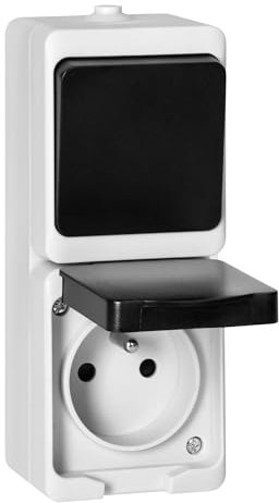MIRATIC Prise Electrique Murale Simple ou Double Prise Exterieure Etanche avec/sans interrupteur Va et Vient Prise en Saillie Multiprise Exterieur Etanche (prise avec interrupteur)
