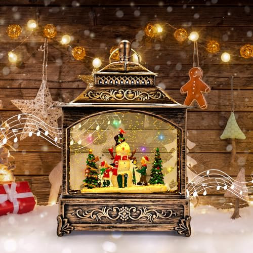Joellfuner Weihnachtslaterne Led, Weihnachts Schneekugel Laterne mit Musik, Weihnachtslaterne mit Schneegestöber als Weihnachtsdeko Tischdeko, für Erwachsene Kinder Geschenk (B1)