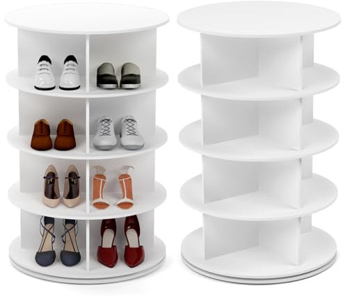 PTUWODS Drehbares schuhschrank, drehbares 360-Grad-Schuhregal, Aufbewahrung, rundes Karussell, vertikale Handtasche, drehbar, Schuhschrank-Organisation (Weiß, 4 Etage)