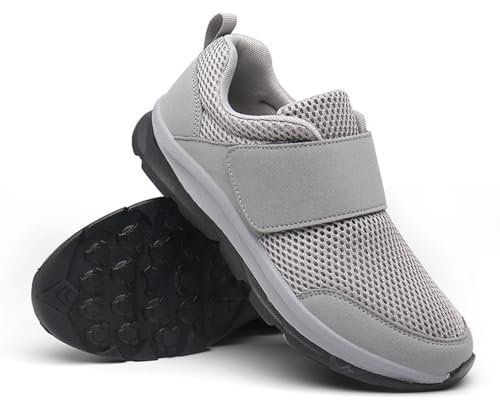 GYCF Diabetiker Schuhe Damen Herren,Atmungsaktive Orthopädische Geschwollene Füße Reha Schuhe,Extra Weite Senioren Leichte Walkingschuhe,Grau,44EU