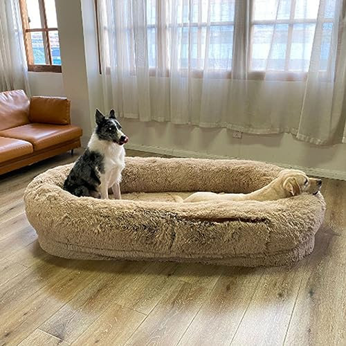 KJZQXYX Großes menschliches Hundebett, 65*3910*/72x47x12 Hundebetten für Menschen, passend für Sie und Haustiere, zum Einschlafen (Khaki 165x100x25cm)