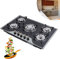 Charocean 5 Burner Gas Hob Built-in Stove 77x51cm Gas Burner NG/LPG Gas Stove Gas Cooktop with Enamel Supports & Wok Burner, Black Tempered Glass