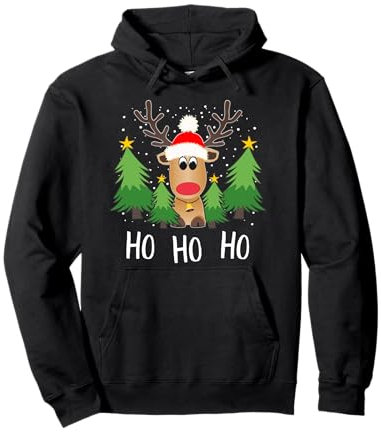 Lustig Rentier Ho Ho Ho Schneeflocken Tanne Weihnachten Elch Pullover Hoodie