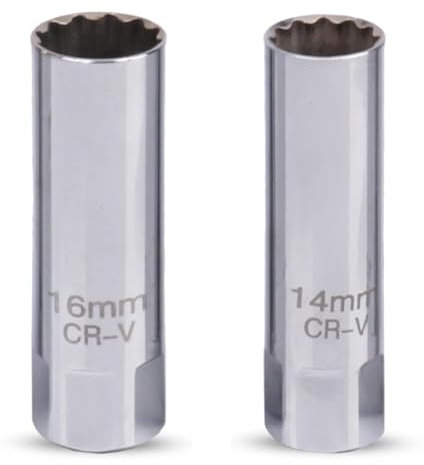 lcyen 2 Stück Zündkerzenschlüssel, Zündkerzenschlüssel 16 mm und 14 mm, 12-Punkt, 3/8 Zoll Zündkerzen-Entfernungswerkzeug, Extra Dünnwandige Zündkerzen, für Autos und Motorräder, 2 Größen