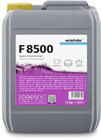 Winterhalter F8500 Hygiene All-Purpose Detergent, 9.4 Ltr | Cuts through stubborn grease and food soil on contact, ensuring spotless surfaces for busy commercial catering environments.