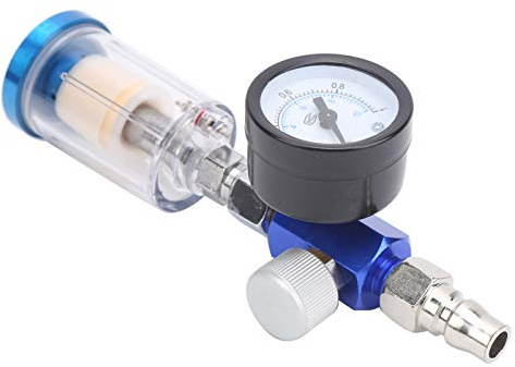 MotorMinds Lackierpistole Luftdruckregler, Pneumatische Spritzpistole, 1/4 Zoll Luftdruckregler mit Manometer Druckminderer Luftregler für Sprühpistole