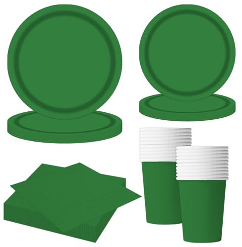 MORAINJAY Set di 68 Pezzi di Stoviglie Verde per Feste, Piatti di Carta, Bicchieri, Tovaglioli, Stoviglie per Compleanni, Matrimoni, Baby Shower, Lauree, Anniversari, Set per 16 Ospiti