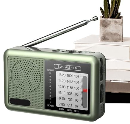 Radio Portátil Recargable Genérica, Verde, AM/FM/Onda Corta, Conector Auxiliar y USB, Radio de Transistores con Gran Recepción y Estabilidad