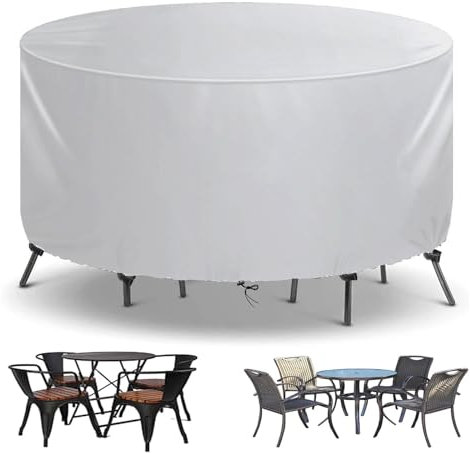TopIdea Rund Gartenmöbel Abdeckung Wasserdicht Outdoor Tischabdeckung Winterfest Abdeckplane Gartenmöbel 600D Oxford Tisch Abdeckhaube Schutzhülle für Gartentisch Runder 150x71cm