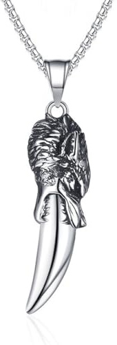 ZFSBRTL Herren-Halskette Wolfszahn-Anhänger, Wikinger-Edelstahl Keltische Wolfskopf-Halskette, Nordisches Mittelalterliches Retro Amulett Deko Mit 60 cm Kette