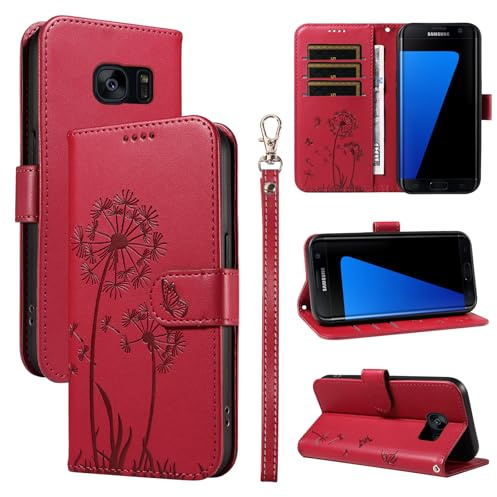 Bravoday Handyhülle für Samsung Galaxy S7 Hülle, Premium PU Lederhülle Klappbar Tasche Klapphülle mit Magnet Kartenfach Standfunktion Schutzhülle für Galaxy S7, Rot
