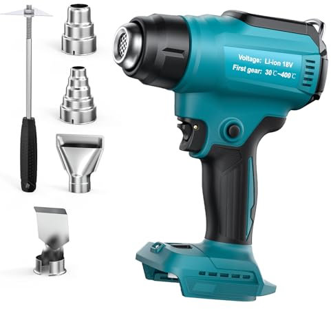 Pistola ad aria calda wireless per dewalt 18 V batteria pistola termica per saldatura, piegatura dei tubi, rimozione del colore, pistola termica con 4 ugelli. (senza batteria)