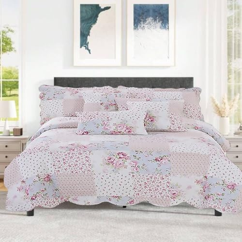 ZIYA HOMES King Size Quilted Reversible Patchwork Bedspread Comforter Bed Throw with Pillow Sham Quilted Coverlet Bedding set Reversible Cotton Bedsheet Quilted Duvet Set Bedding Set