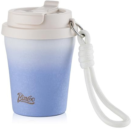 Insulated Coffee Mug with Lid, Cute Ceramic Lined Travel Mug, Leakproof Travel Coffee Tumbler Cups, Gifts for Women Men Her Him,280ml (Blue)