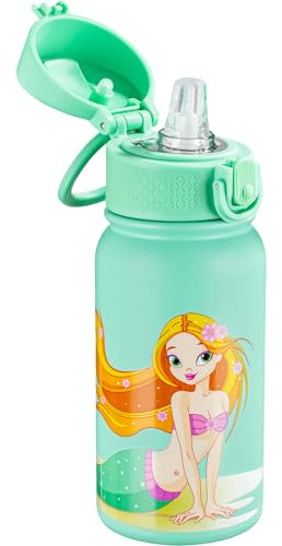 OLDLEY 12oz Water Bottle, Stainless Steel Insulated Water Bottle For Kids, With Straws Leak-proof, Kids Water Bottles For School Boys Girls, Sweat Mermaids
