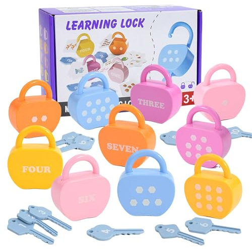 Factorys Valentinstag Frühes Lernen Pädagogisches Grenze Feinmotorik Trainer Alphabet & Nummer Matching Lock Spiel Baby Puzzle Schlüssel Set (Blue, 13X21X3.5CM)