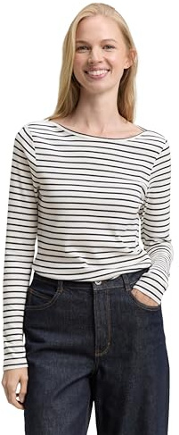 Tom Tailor Damen 1047730 Langarmshirt mit Streifenmuster (1er Pack)
