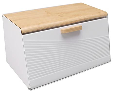 Panera trapezoidal de hierro con tapa abatible para cocina y restaurante, color blanco