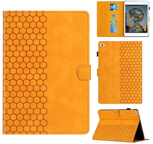 Rosbtib Hülle für iPad mini 5. 4. 3. 2. 1. Generation 7.9 Zoll Gehäuse mit Ständer mit Kartenschlitz, Sechseckiges strukturiertes Muster Kunstlederhülle für iPad mini 5, Orange