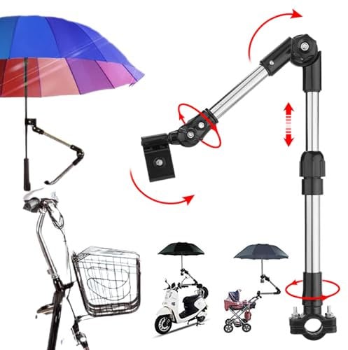 Hbbgdiy Stroller Umbrella Attachment, 180° Adjustable Umbrella Holder for Stroller, Stretchable Parasol Clamp for 0.83-0.98 Handlebars Bike, Pram, Electric Car, Motorcycle