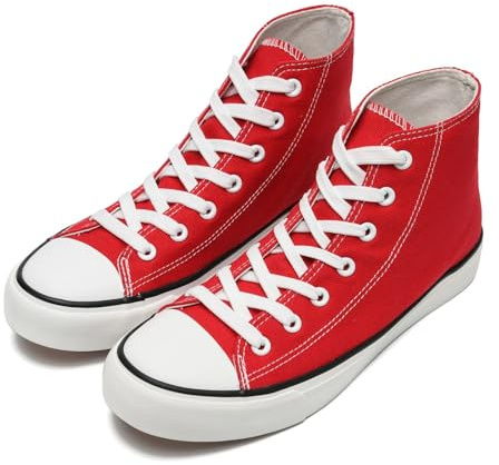 Women’s Men’s Canvas Shoes Ladies High Top Trainers Fashion Plimsolls Casual Lace Up Walking Sneakers Red 240
