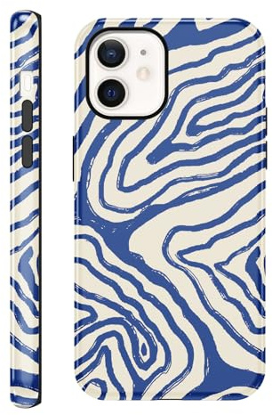 Yirlbey Gestreift Sommer Handyhülle für iPhone 12 Pro / 12 Hülle 6,1, Aesthetic Summer Stripes Striped Streifen Muster Design Mädchen Schutzhülle Zweischichtige Stoßfest Bunt Silikon Case, Blau Linie