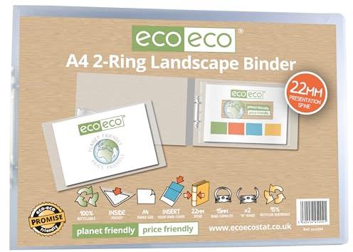 eco-eco eco204 Ringbuch, A4, 95% recycelt, 22 mm Rücken, 2 Ringe, Querformat, transparent