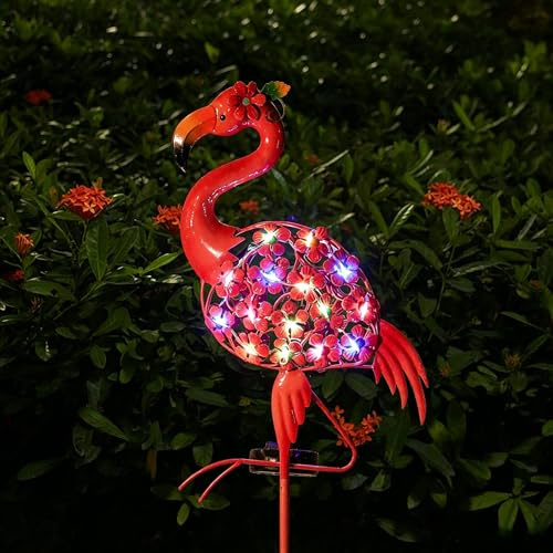 Tuzsocr Solar Flamingo Gartenstecker mit LED, Metall, wetterfest, Stil 3 | LED leuchten automatisch bei Dunkelheit, rostfreies Metall für Garten und Terrasse, ideal als Geschenk