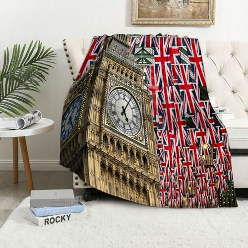 MAAPCHP Kuscheldecke Flauschig Decke Fleecedecke Union Jack-Flaggen und Big Ben Wohndecke Warm Winter Weich,Decke Couch Blanket,Wohn- & Kuscheldecken 150 x 200 cm,Sofa überwurfdecke
