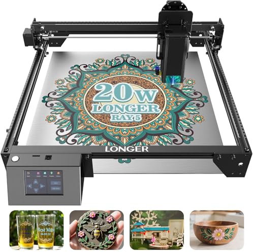 Longer Ray5 Lasergravierer CNC Lasergravurmaschine mit 3,5-Zoll-Farb-Touchscreen, Offline-App-Steuerung, 400 × 365 mm Arbeitsbereich, für Metall, Holz und Glas, 20W Laser