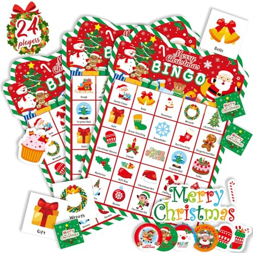 Party-Poter Christmas Bingo Game Kids, Christmas Party Game Craft Activitie | Christmas Games Christmas Crafts Christmas Activities With Reward Stickers for Kids Large Group Classroom Family Party Xmas