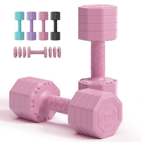 Yoleo Adjustable Dumbbells Set, Weights Dumbbells Set 4 in 1 Each Premium Tai Chi-Style Rotary Mounting 2/4/6/8/10/20KG Adjustable Dumbbells Pair with TPU Soft Rubber Handle Suitable Men/Women