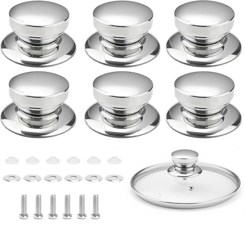 YyiFcg 6 Stück Edelstahl ​​Topfdeckel Griff​​ - Universal ​​Topfdeckelgriff für Glasdeckel​​ Ersatz mit Schrauben - Passend für die meisten Kochtöpfe, Pfannen und Glasdeckel​