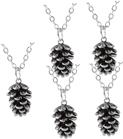 Garneck 5 Stück Weihnachtsanhänger Tannenzapfen Halsketten aus Legierung Stilvolle Pullover Kette mit Schlüsselbein Accessoire für Party und Reise