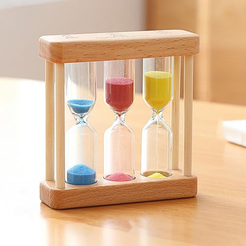 DIYCUT 3 Primärfarben Sanduhr aus Holz, 3 in 1 Sanduhr, 1/3/5 Minuten Uhr | Timer für Heimdekoration, Küchenutensilien, Zeitmanagement, Geburtstagsgeschenk