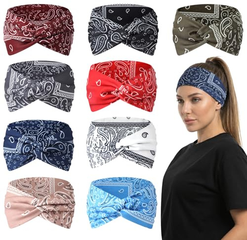 9 Stück Haarband Damen, Elastizität Stirnband Damen, Boho Vintage Stil Haarbänder, Elastizität Hair Band für Yoga, Sport, Haarschmuck, Kosmetik, Alltag