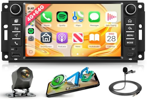 Rimoody 4G+64G Android Radio Coche para Jeep Wrangler 2007-2018 Compass Grand Cherokee Commander Inalámbricos Carplay Android Auto, 7 Pollici Incell Pantalla Radio GPS WiFi Bluetooth FM/RDS EQ/USB/SWC