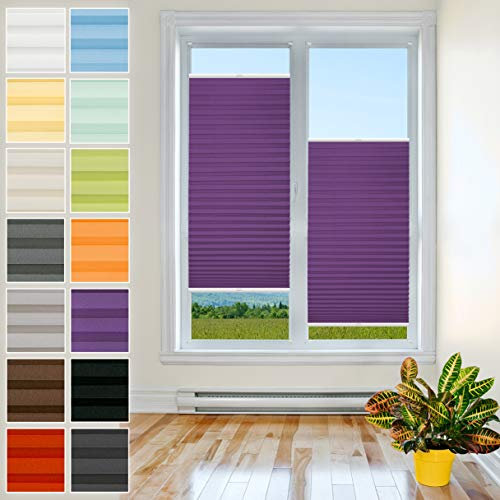 Plisart Premium Plissee Klemmfix Ohne Bohren, Violett 25x70cm, Sonnenschutz, Lichtdurchlässig, Easyfix Rollo Plissees für Fenster, Faltrollo, Jalousie zum Klemmen, Plisseerollo