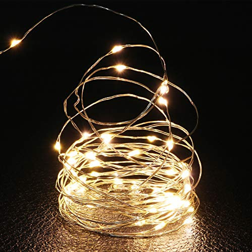 QHYK 2 Pcs 5M 50 LED Lichterkette Batterie, Kupferdraht Lichterketten, für Party, Hochzeit, Bäume, Beleuchtung Deko, Batterie betrieb, Lang 5 M/16.5in, Warmweiß