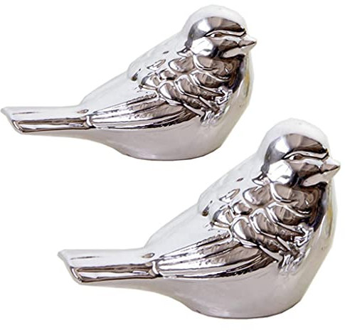 LOVIVER 2 Satz Silber Glasierte Keramik Vogel Figur Statue Wohnkultur Mini Vogel Ornamente