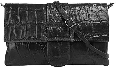 Cluty Abendtasche Echt Leder Damen | Made in Italy | elegante Clutch mit Snakeprint | 2in1 Handschlaufe & Schultergurt | 020455