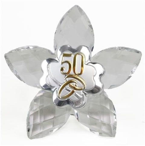 DLM-30633 (Kit 6 Pezzi) Icona Fiore in Cristallo con Quadrifoglio Coppia FEDI 50 Anniversario Nozze d'oro Cinquantesimo bomboniera