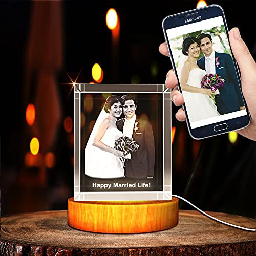 Regalo de fotos de cristal grabado en 3D para aniversario (rectángulo mediano)