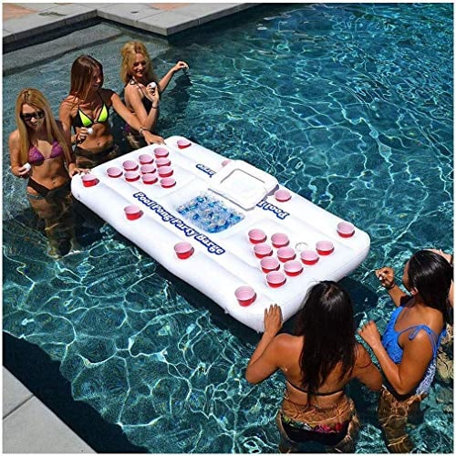 MU Aufblasbare Beer Pong Tabelle - Swimming-Pool-Party Barge Floating-Bier Pong Trinken Tisch, 6' Float, Floating-Pool-Party-Spiel Raft Und Lounge