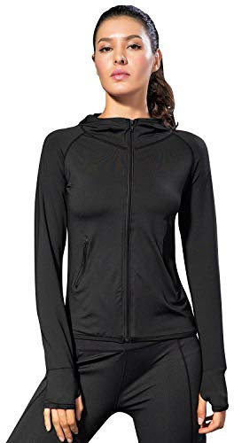 Sillictor Running Jackets Women Breathable Zip Up Ladies Hoodies with Zip Pockets Warm Long Sleeve Gym Tops for Women Yoga Workout Walking Casual Sports Jacket High Wicking Quick Dry 8003 Black S