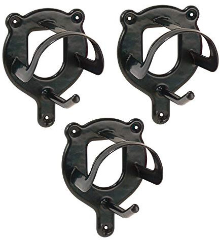 PFIFF 001109 Trensenhalter mit Zusatzhaken, Metall pulverbeschichtet, schwarz, 3er Set