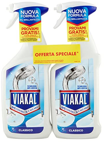 Viakal Classico Bagno Anticalcare Spray, 2 Confezioni da 670ml, Tecnologia Anti-Goccia, Elimina Fino Al 100% Di Calcare, Combatte i Cattivi Odori, Formato Convenienza