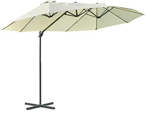Outsunny Sonnenschirm Doppelsonnenschirm Oval 445x270cm Ampelschirm mit Kurbel Schirmständer Gartenschirm Kurbelschirm, Marktschirm für Garten Cremeweiß