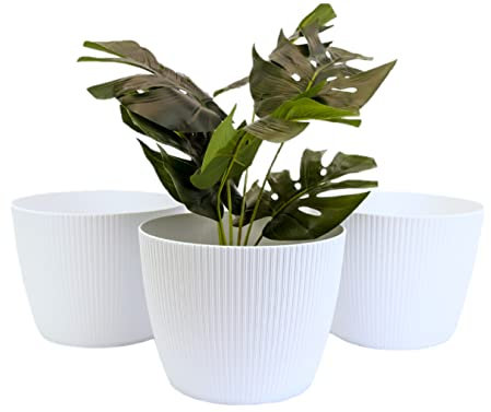 Home Garden Ornaments Large Plant Pots Indoor – Indoor Plant Pot for Home and Garden, Decorative Striped Set of 3 Flower Pots (Diameter 30cm, White)