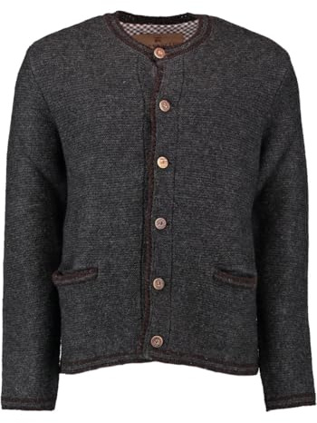 OS Trachten Herren Strickjacke Langarm Trachtenjacke Cardigan Wolljacke mit Rundhalsausschnitt Fudei, Größe:52, Farbe:anthrazit
